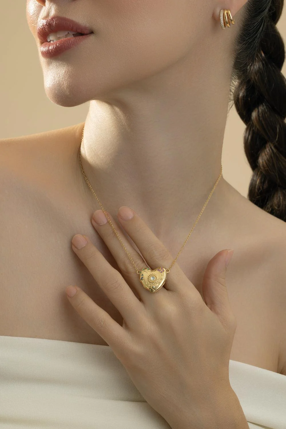 Multi Sapphire Diamond Secret Garden Heart Locket Necklace - Image 4