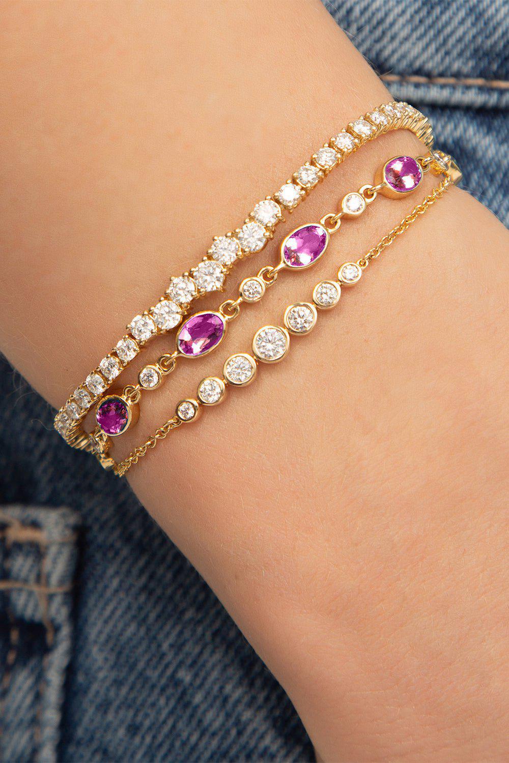 Pink Sapphire Diamond Tennis Bracelet - Image 2