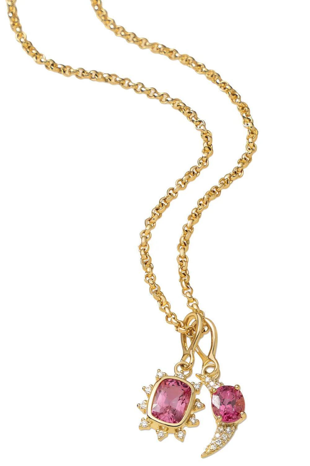 Pink Spinel Star Moon Charm Necklace