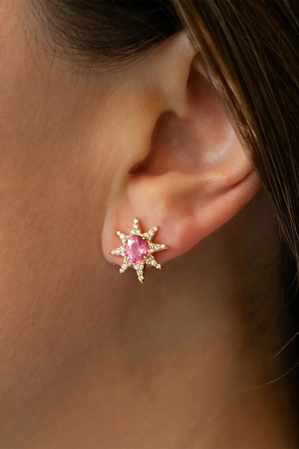 Pink Spinel Star Moon Earrings - Image 2