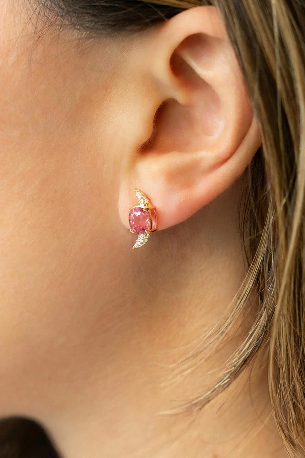 Pink Spinel Star Moon Earrings - Image 3