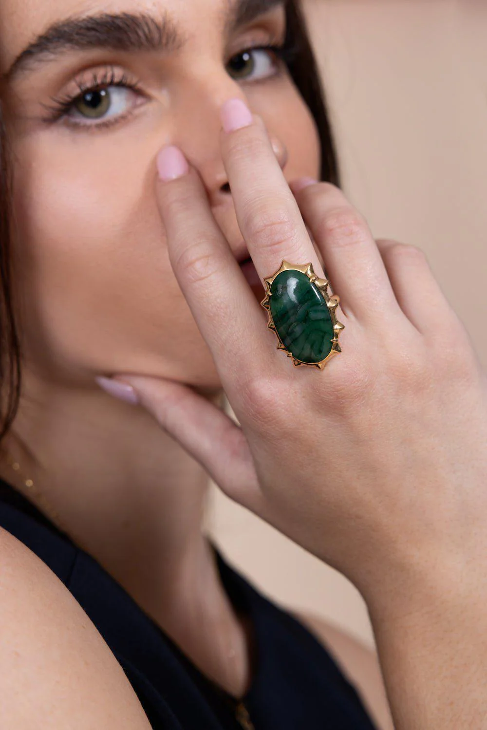 SPECIAL EDITION “HAPPINESS” GREEN QUARTZ SUN RING - Image 2