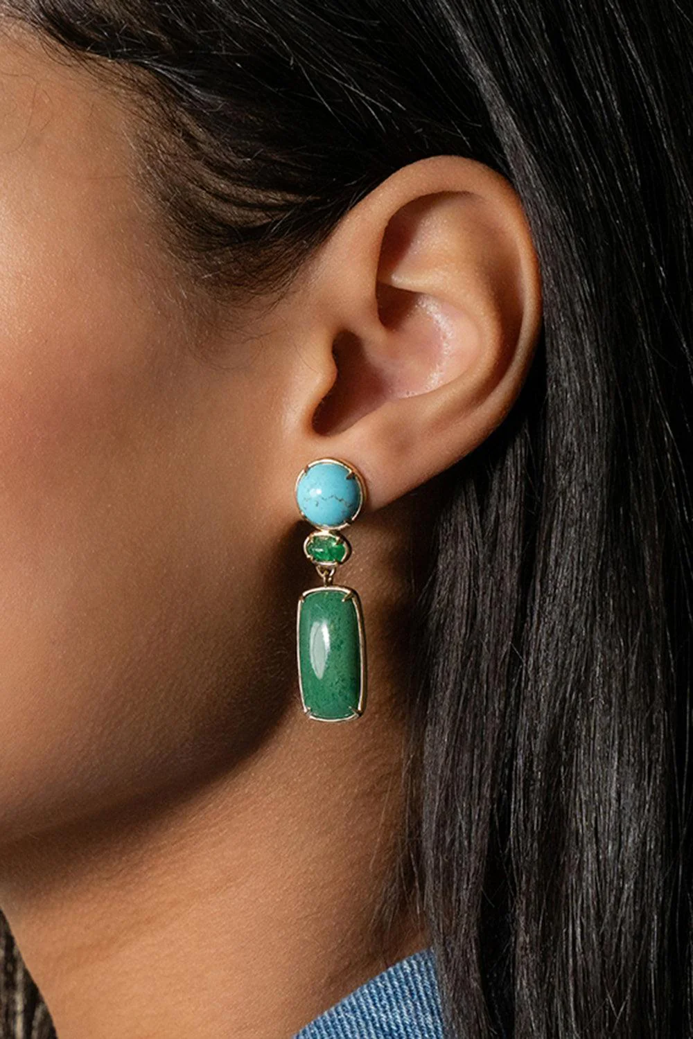 Turquoise Emerald Terra Drop Earrings - Image 2