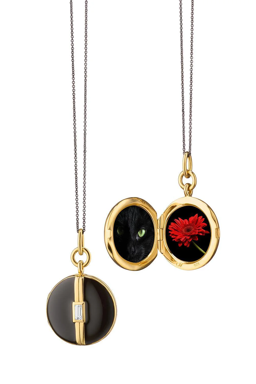 White Sapphire Black Round Locket Necklace