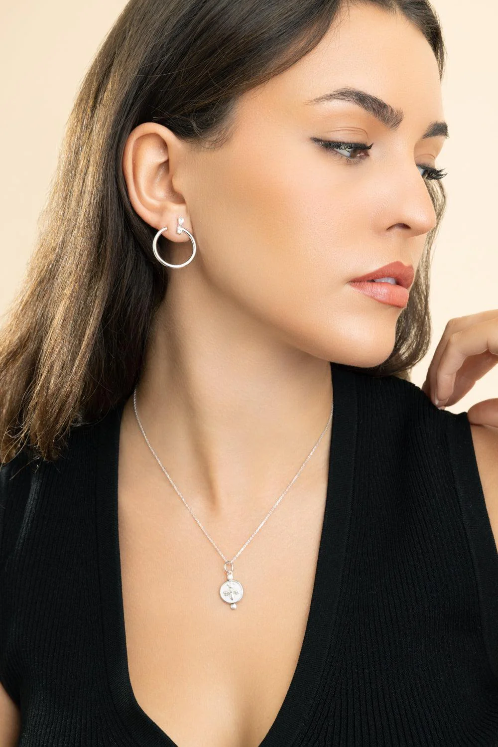 White Sapphire Large Galaxy Wrap Hoop Earrings - Image 2