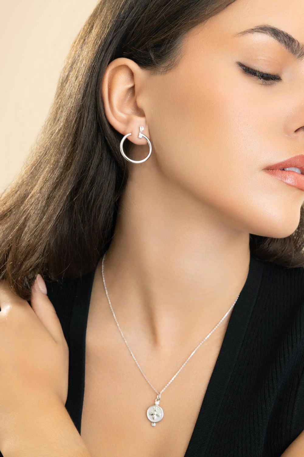White Sapphire Large Galaxy Wrap Hoop Earrings - Image 4