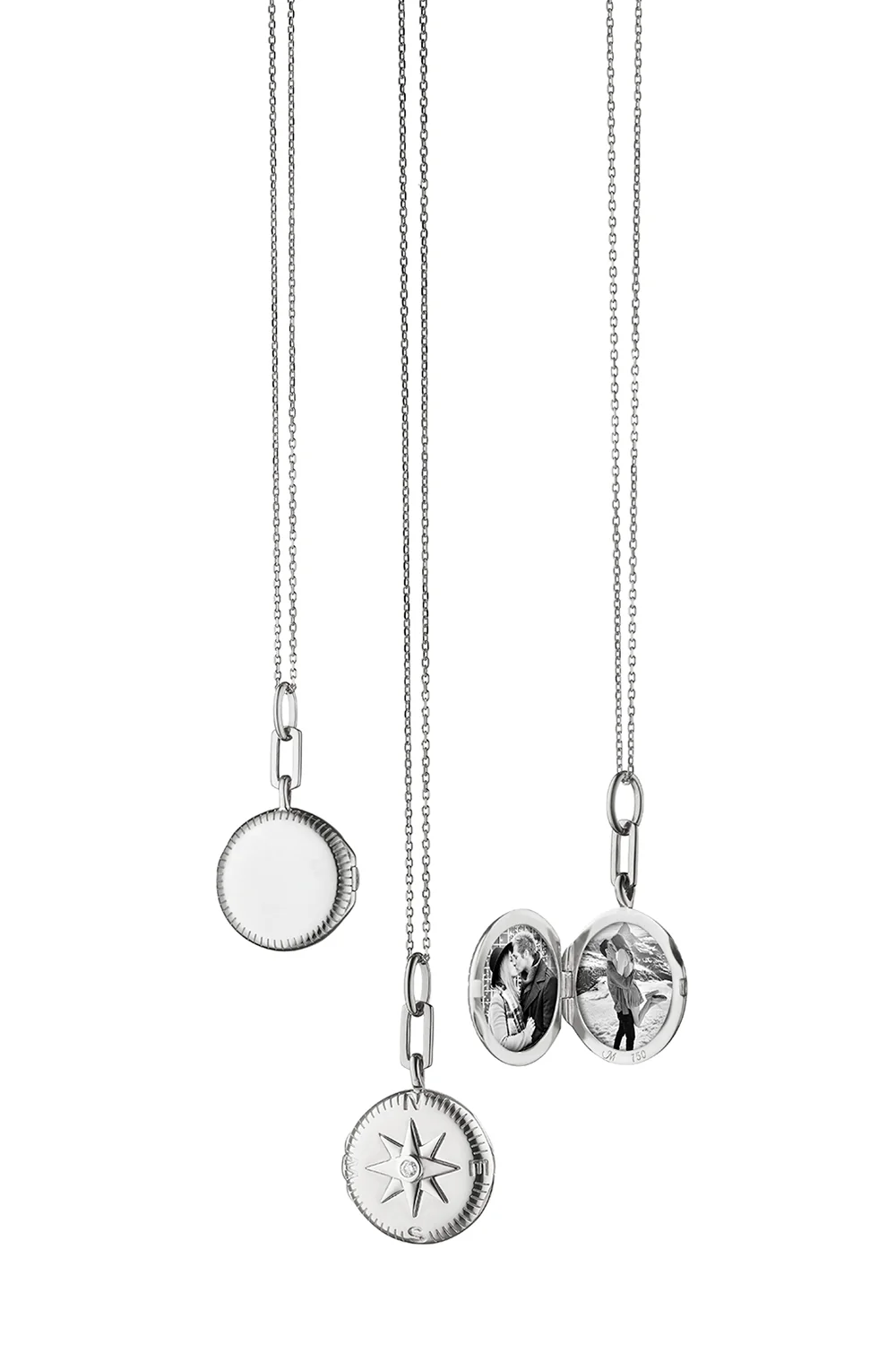 White Sapphire Round Travel Compass Locket