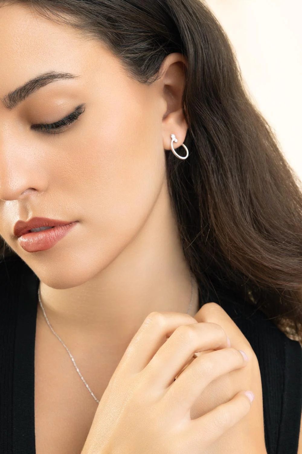 White Sapphire Small Galaxy Wrap Hoop Earrings - Image 2