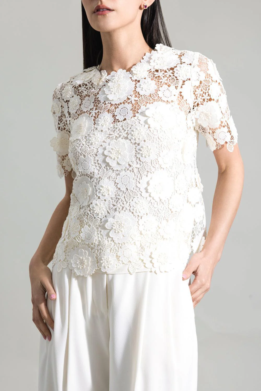 3D Floral Short Sleeve Blouse - Image 2
