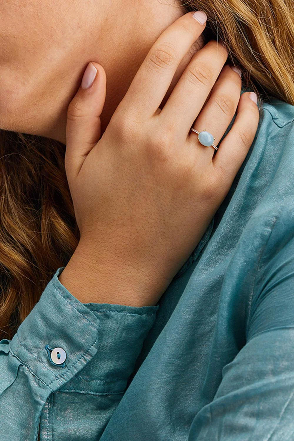 Aquamarine Diamond Azure Stackable Ring - Image 2