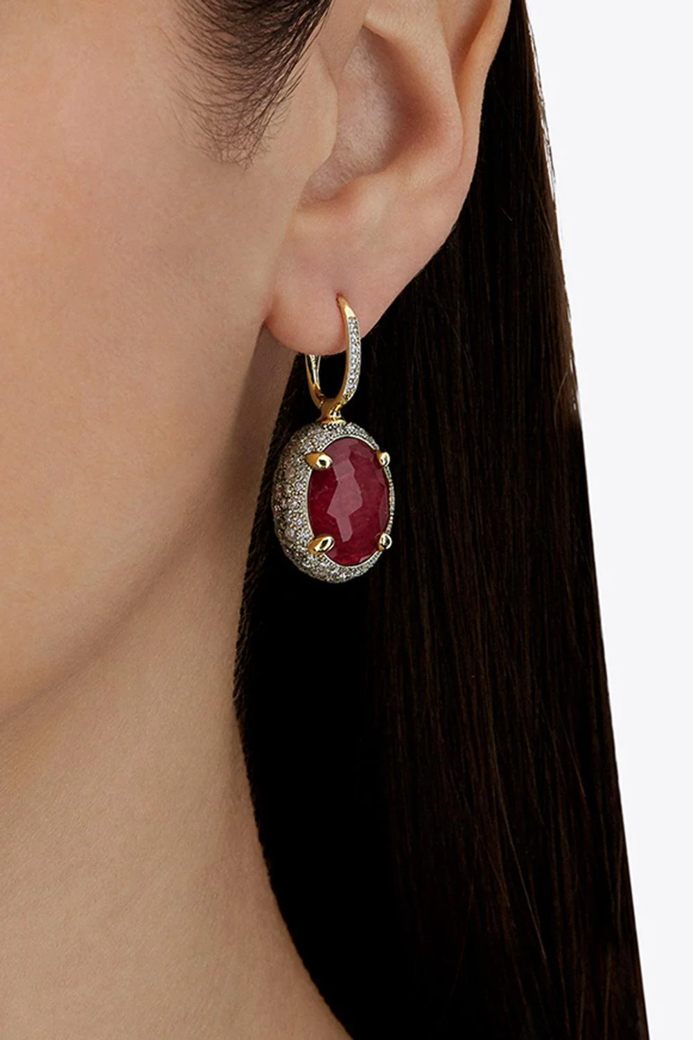 Ruby Diamond Reverse Ciliegine Double Face Drop Earrings - Image 2