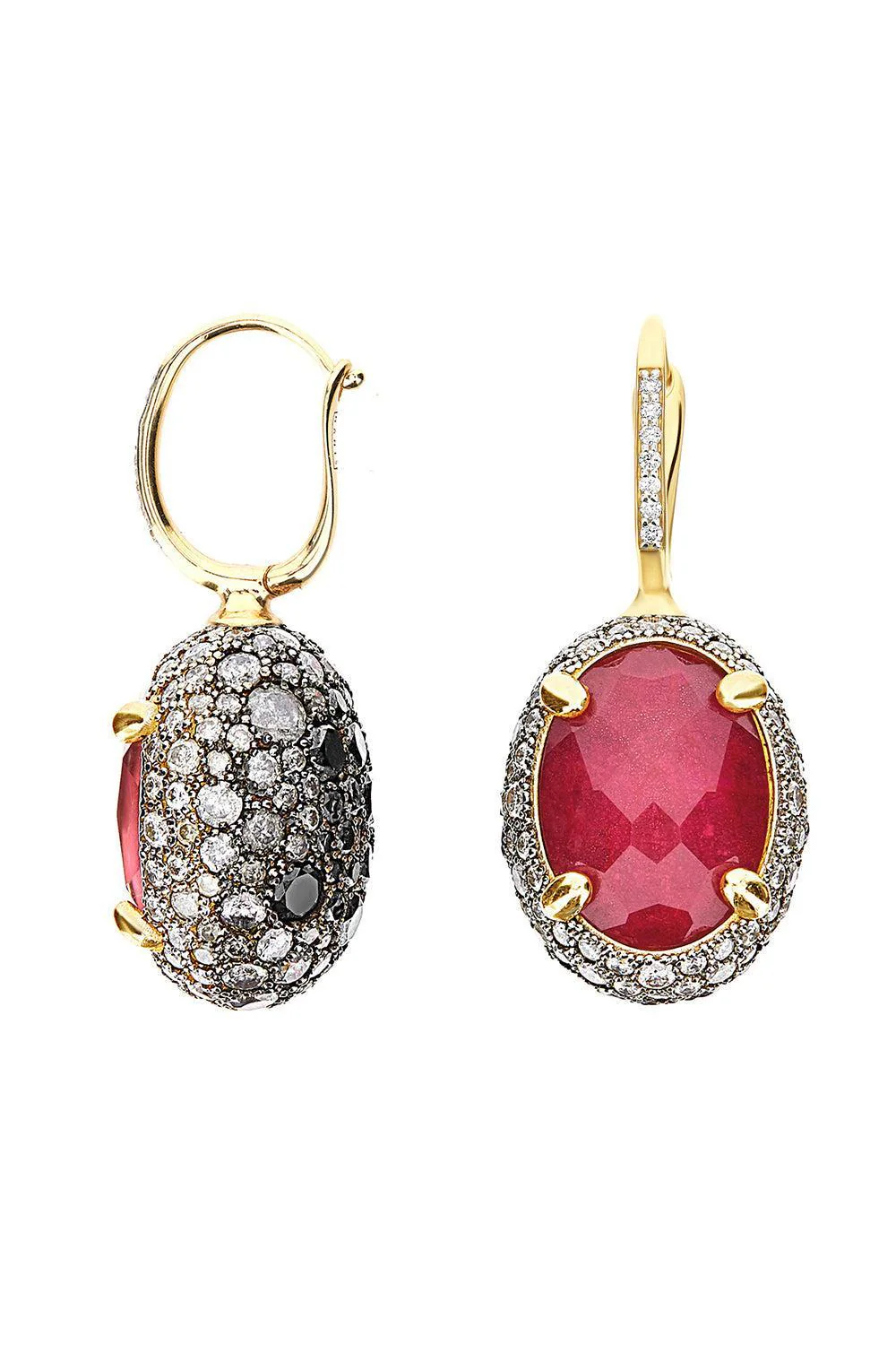 Ruby Diamond Reverse Ciliegine Double Face Drop Earrings - Image 4