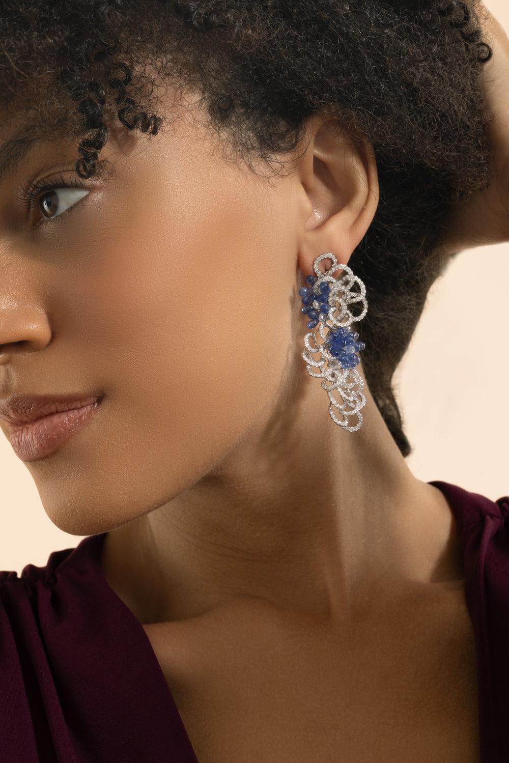Blue Sapphire Diamond Talia Earrings - Image 4