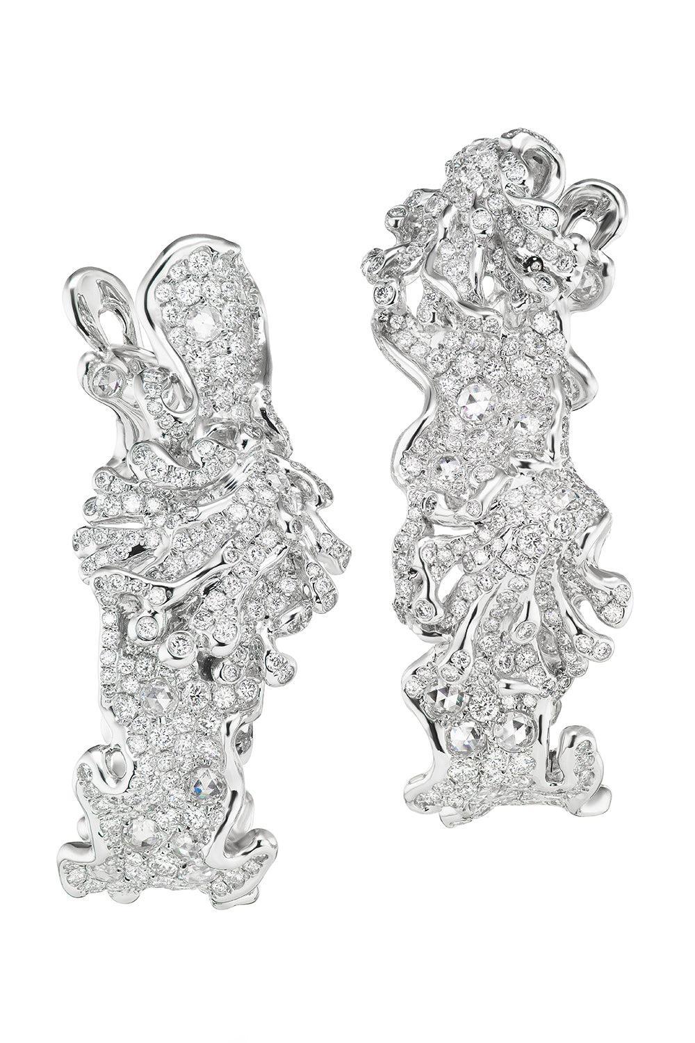 Multi Diamond Tidal Sea Foam Hoop Earrings