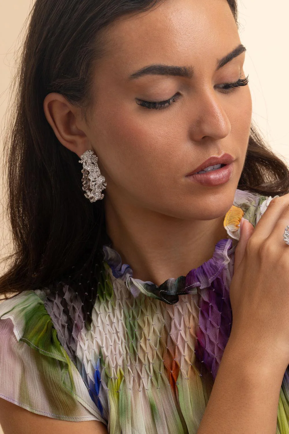 Multi Diamond Tidal Sea Foam Hoop Earrings - Image 2