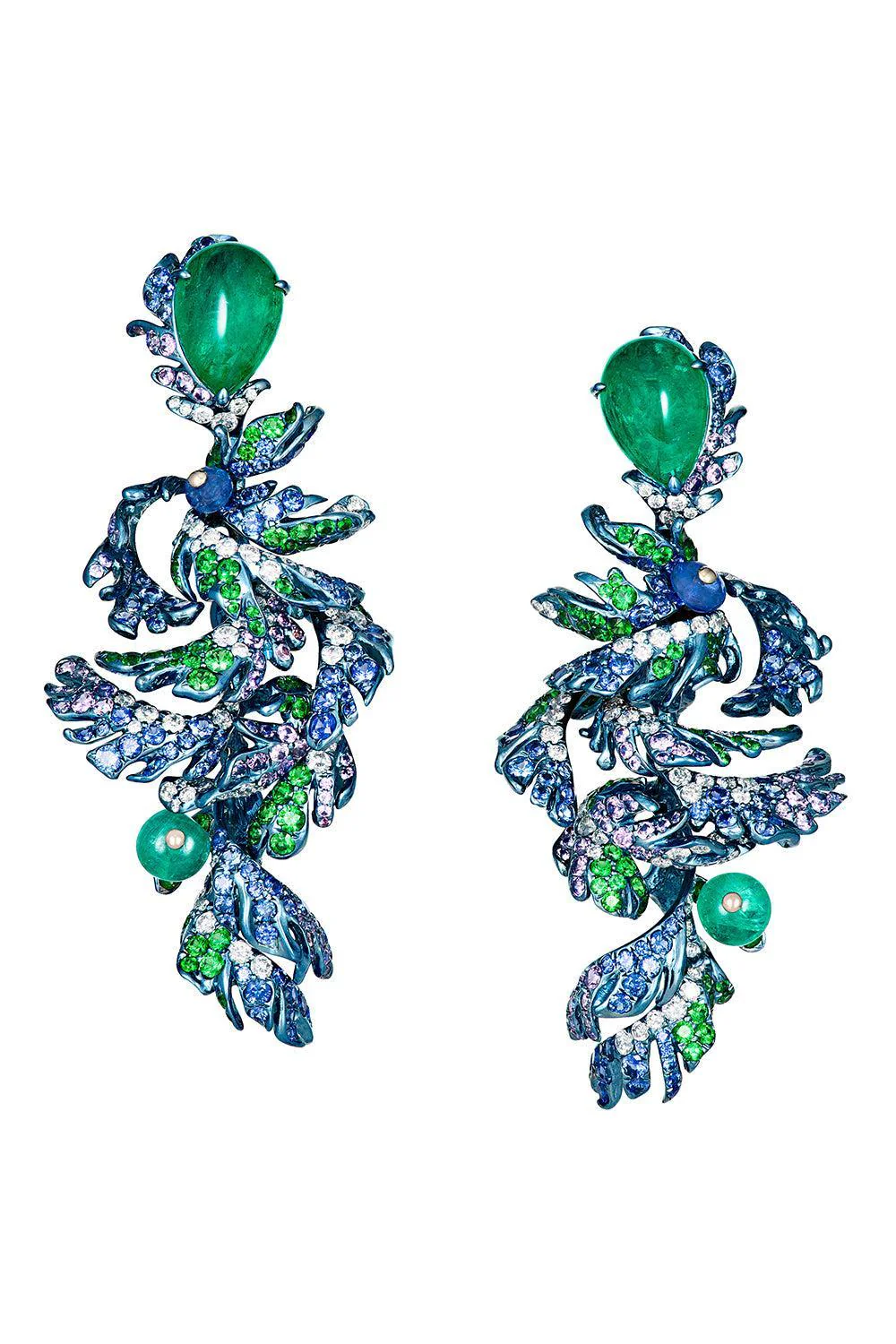 Multi Sapphire La Pluma Pavona Earrings