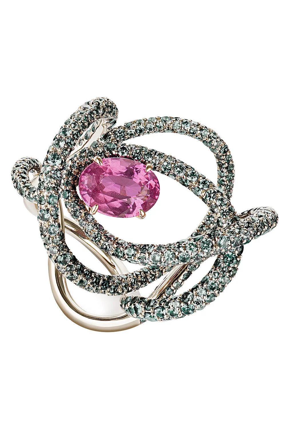Pink Sapphire Green Garnet Kephi Ring