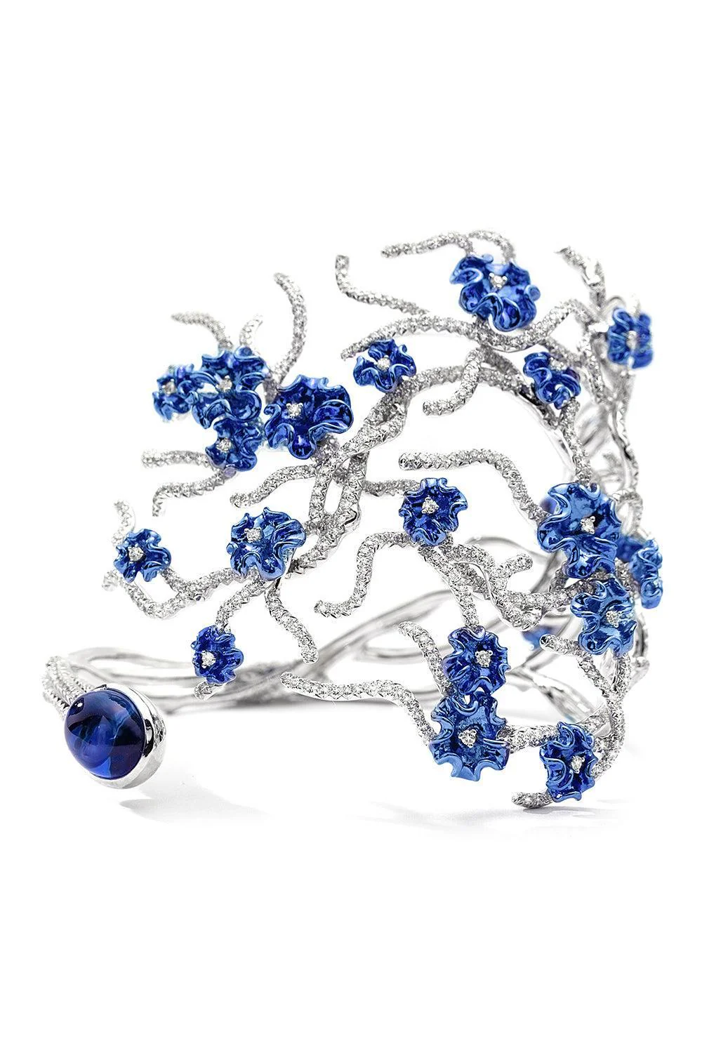 Tanzanite Diamond Floral Annali Cuff Bracelet