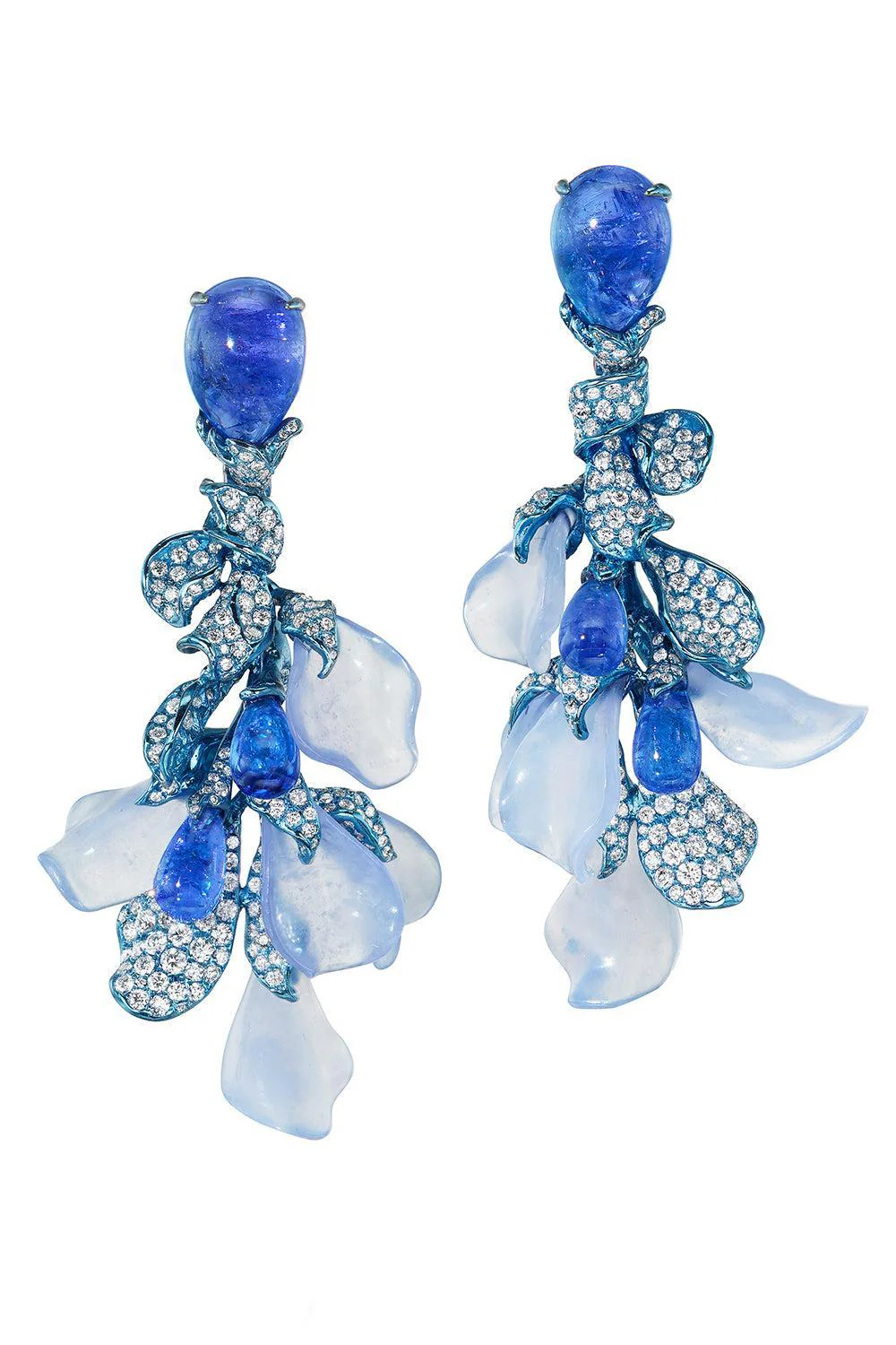 Tanzanite Diamond Gemma Izumi Floral Drop Earrings