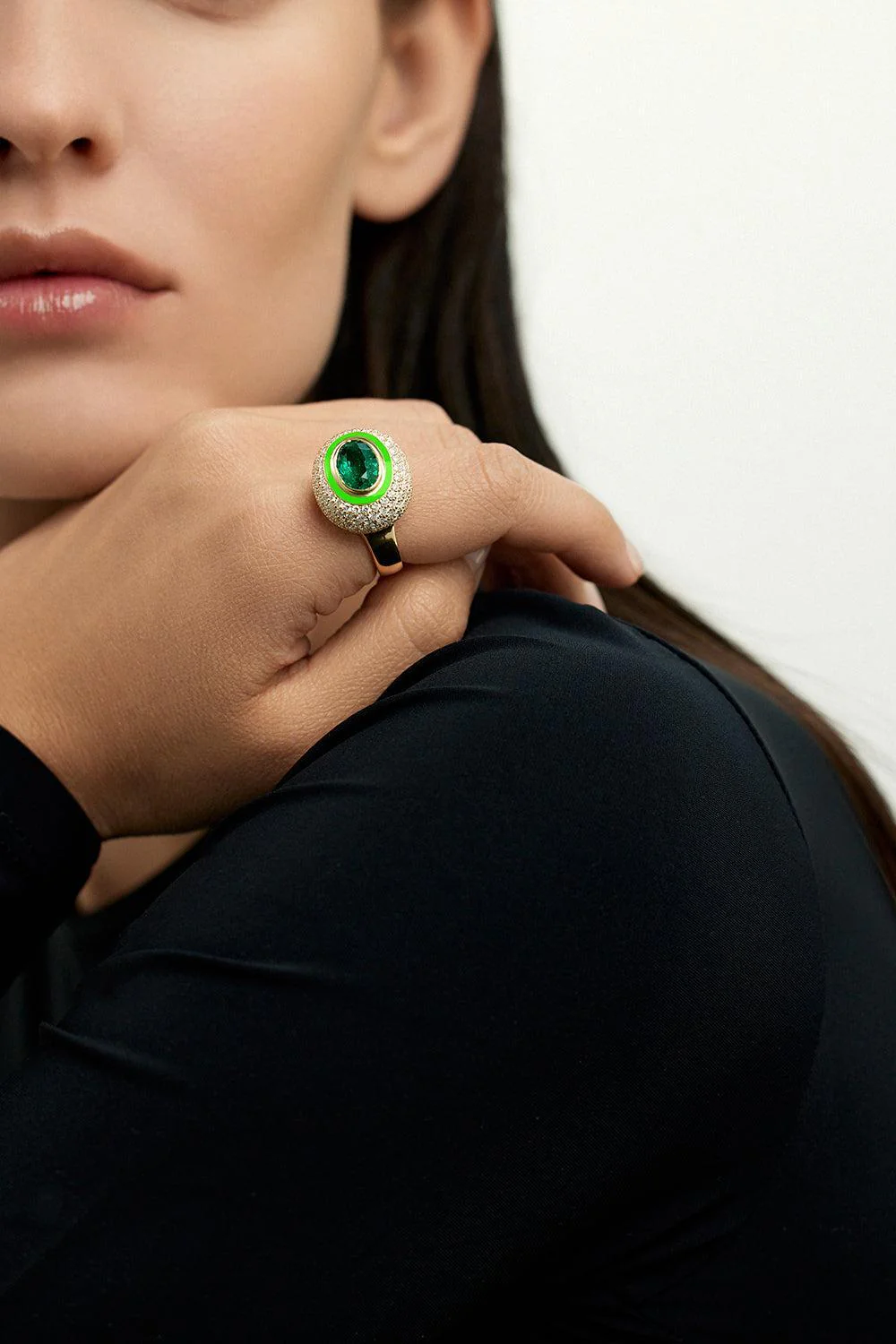 Neon Green Lenox Emerald Diamond Bubble Ring - Image 2