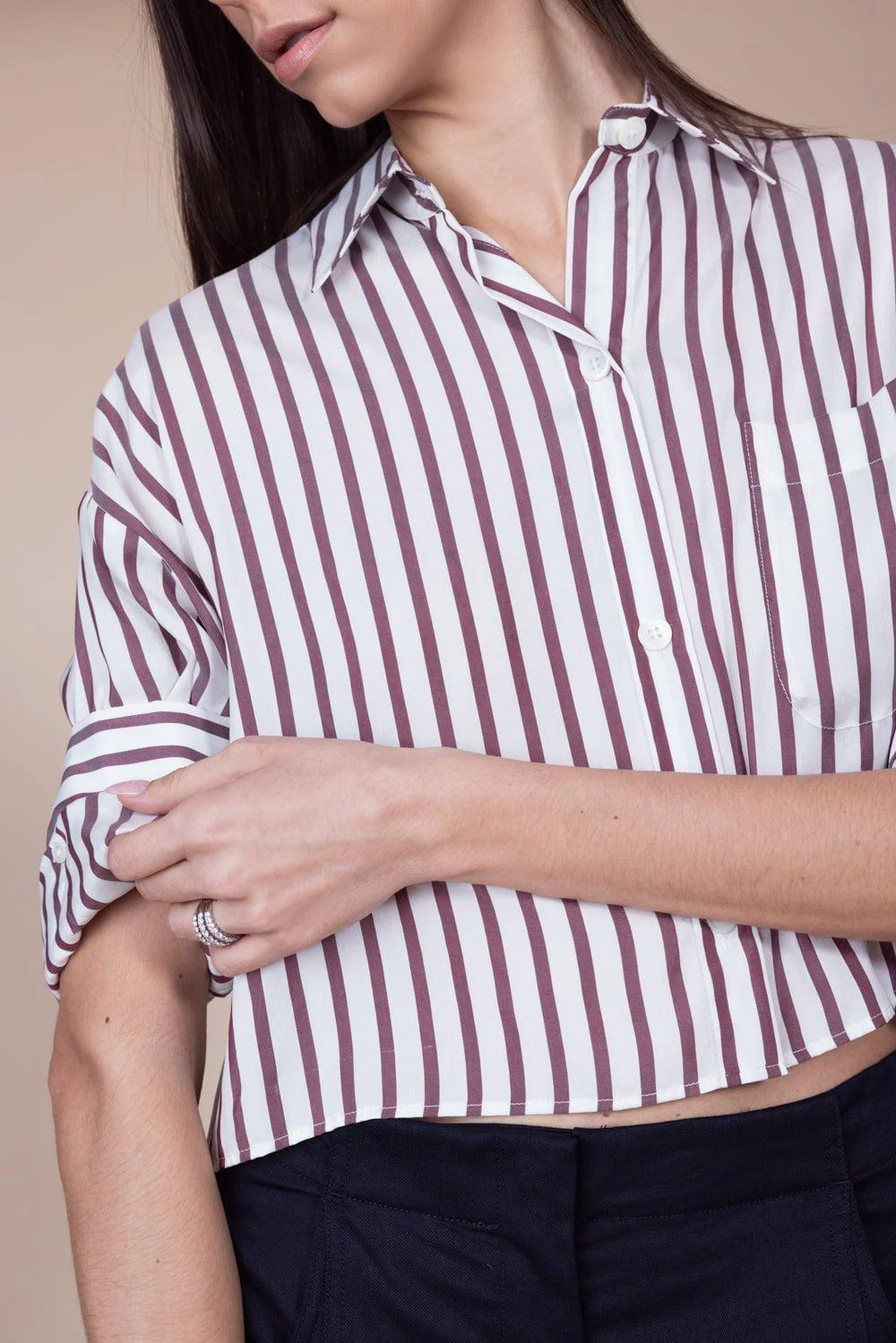 Next Ex Silk Shirt - White Brown Stripe - Image 2