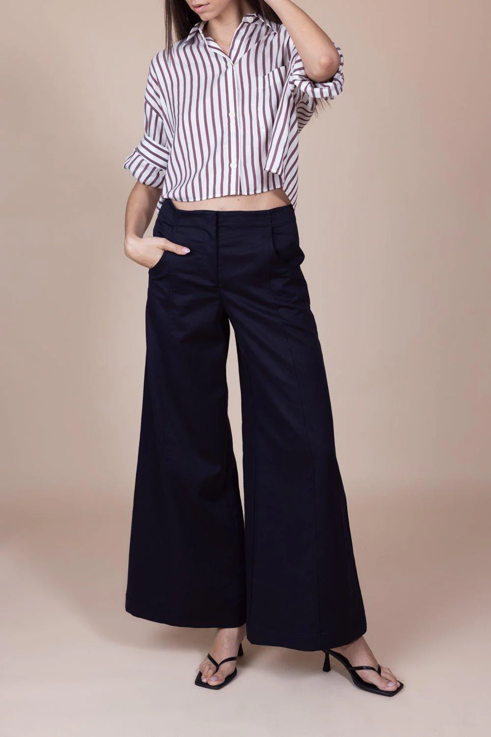 Next Ex Silk Shirt - White Brown Stripe - Image 3