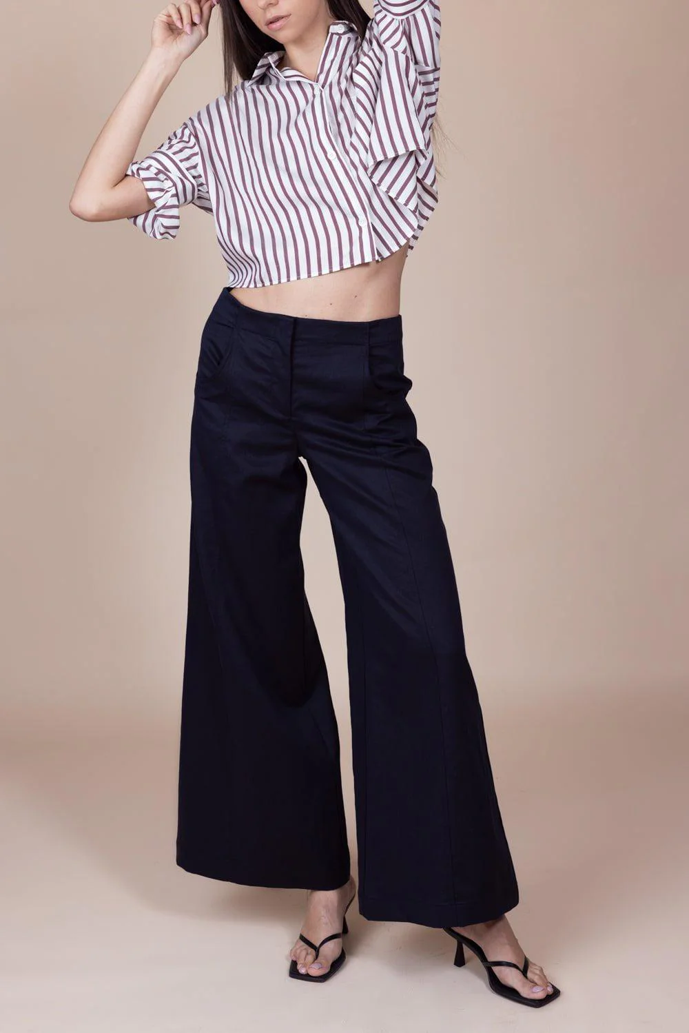 Next Ex Silk Shirt - White Brown Stripe - Image 4