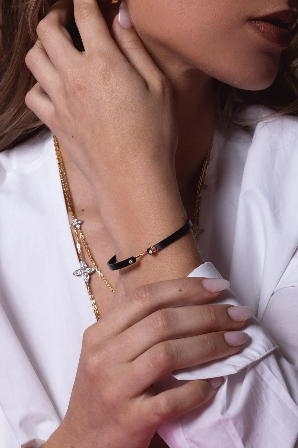 Diamond Titanium Mood Bangle Bracelet - Yellow Gold - Image 2