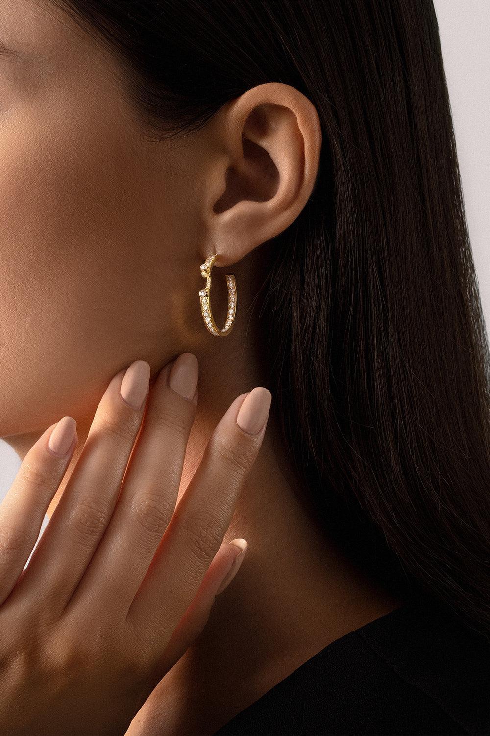 Eternity Tuxedo Mood Hoop Earrings - Yellow Gold - Image 2
