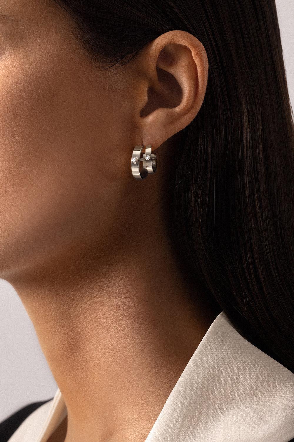 Monday Morning Mood Double Hoop Earrings - White Gold - Image 2