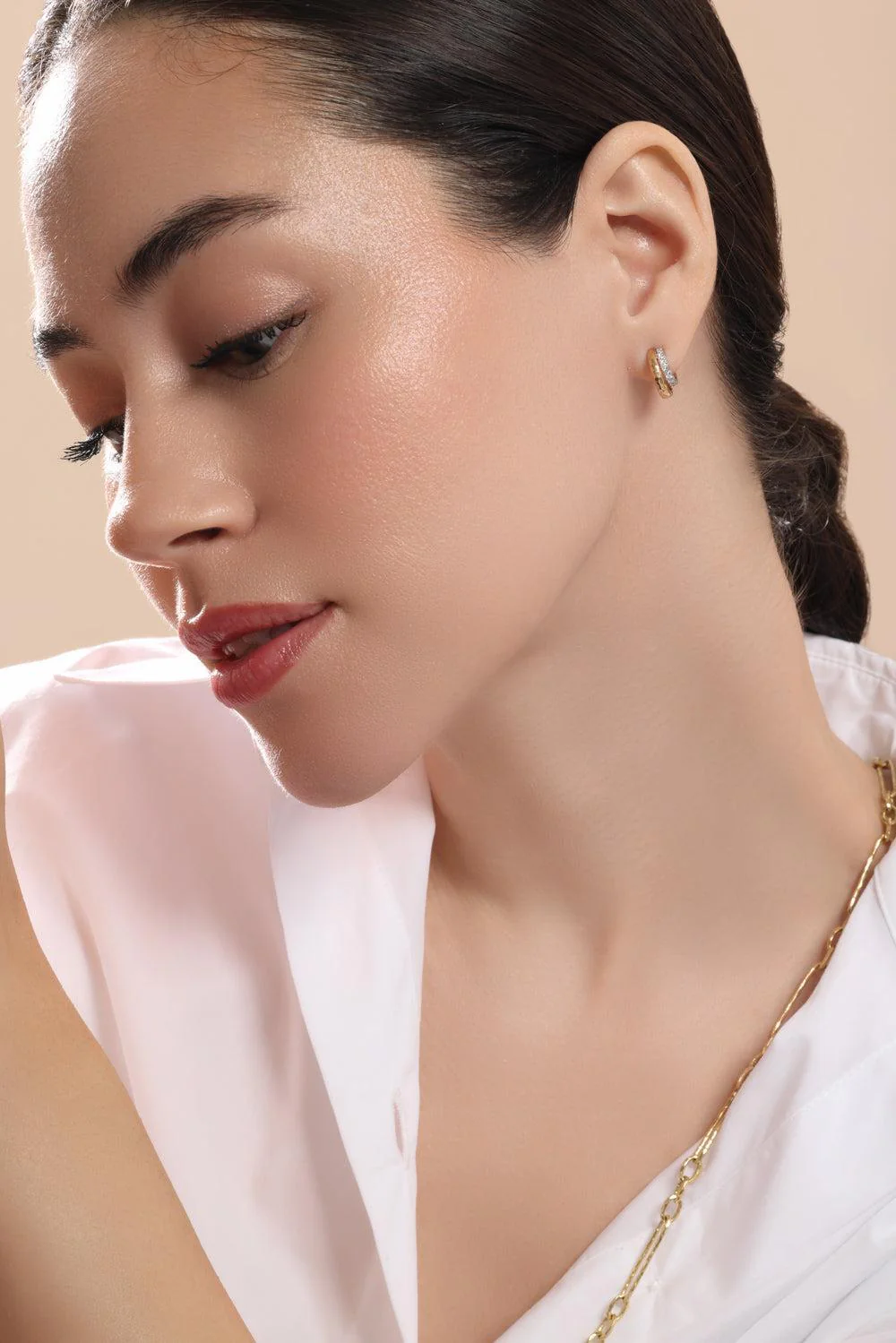 Diamond Petite Double Tribute Hoop Earrings - Image 3