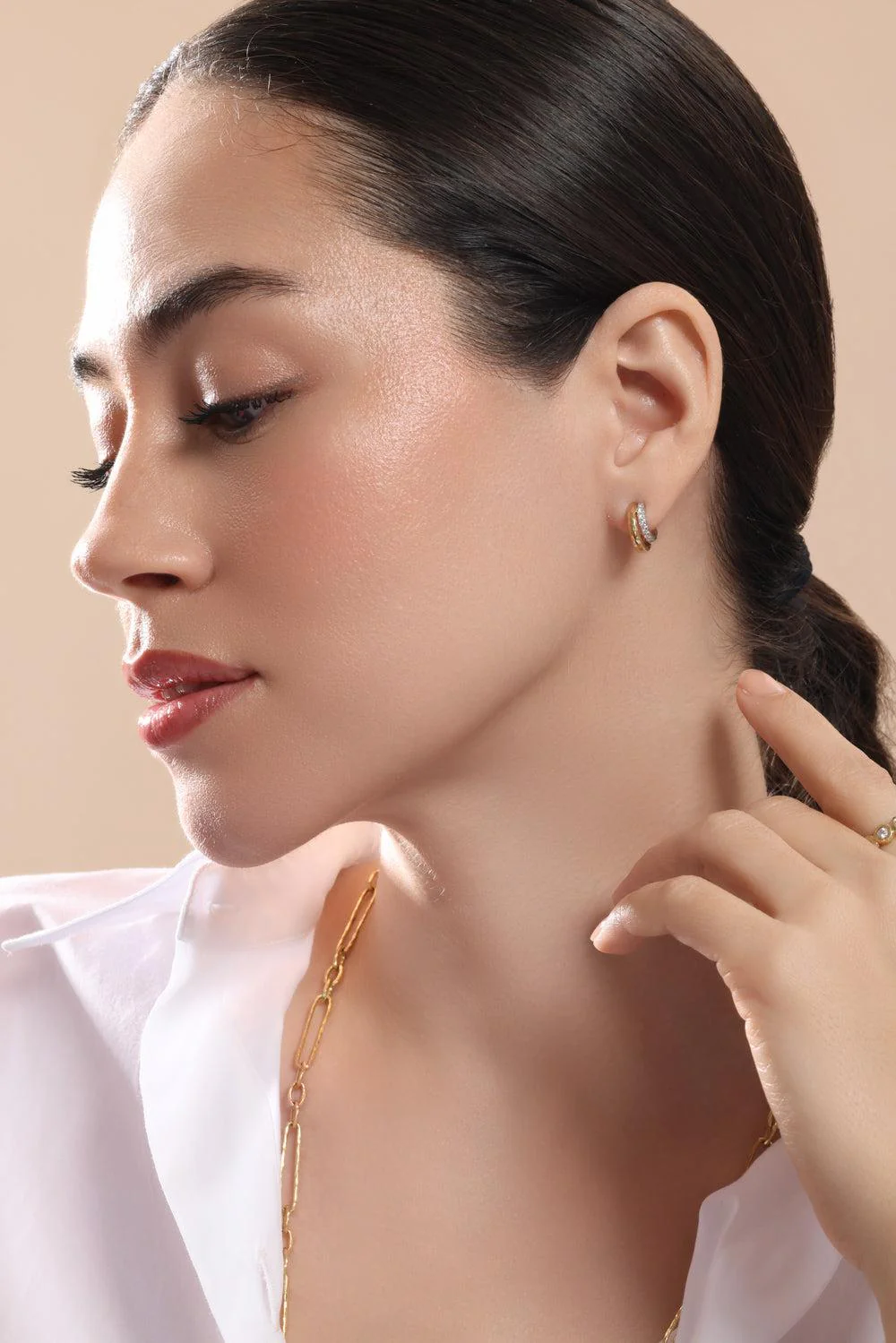 Diamond Petite Double Tribute Hoop Earrings - Image 4