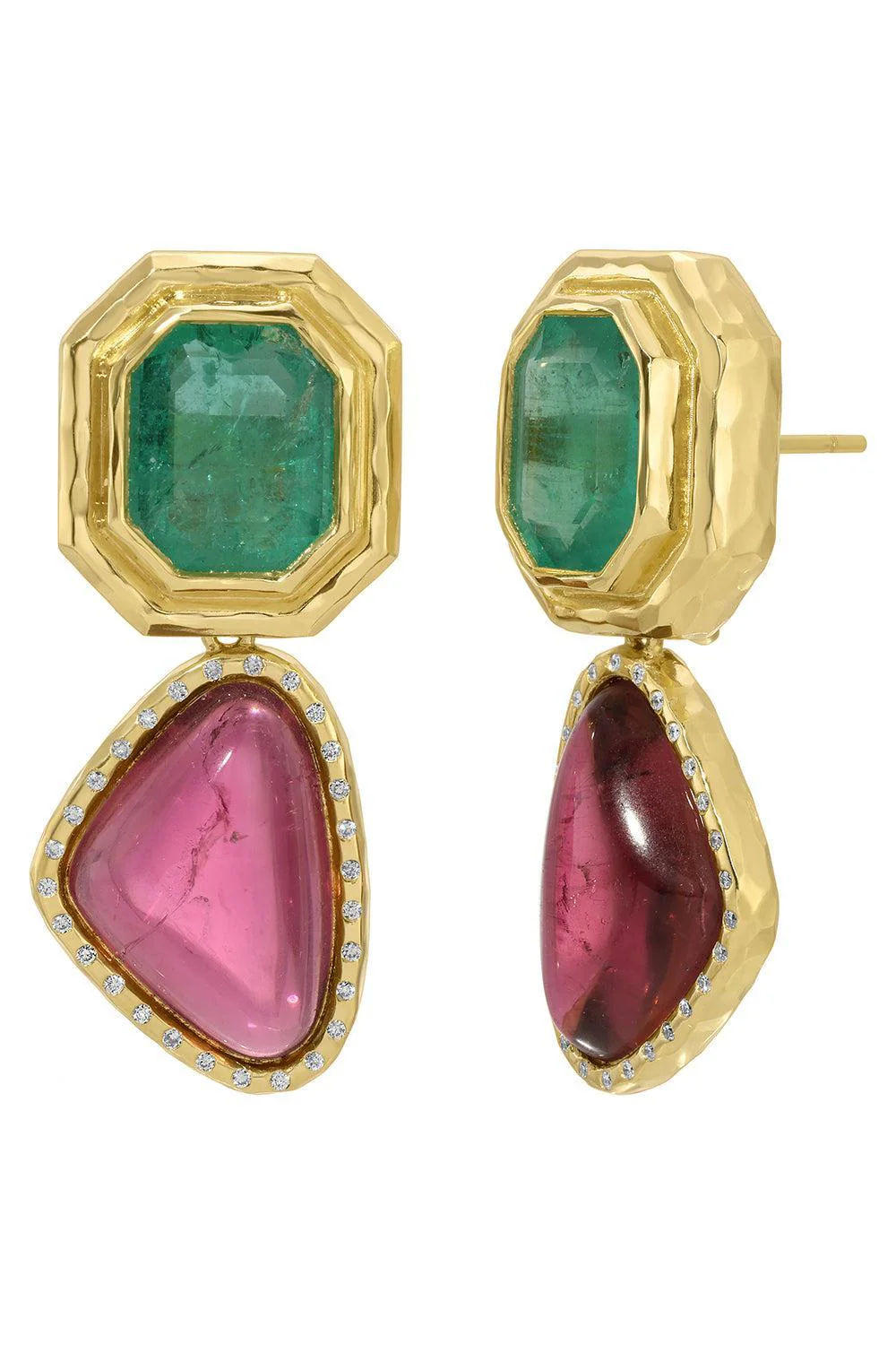 Emerald Rubellite Double Orbit Kite Earrings
