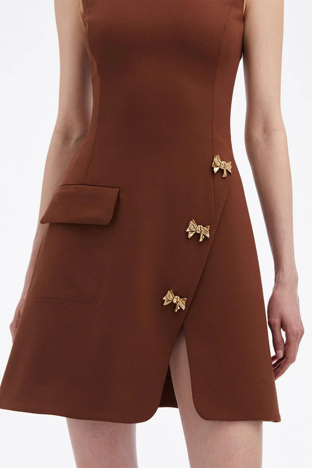 Bow Button Split Skirt Dress - Image 3