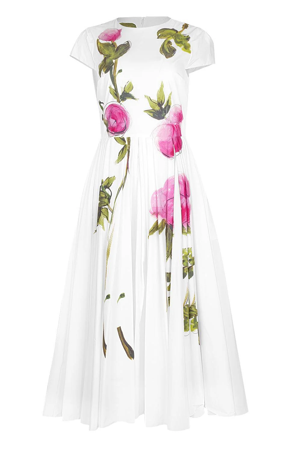 Cap Sleeve Pleated Roses Midi Dress