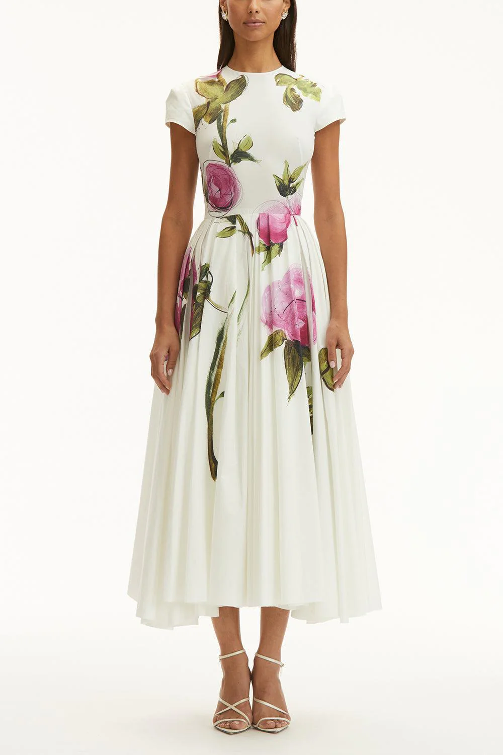 Cap Sleeve Pleated Roses Midi Dress - Image 3