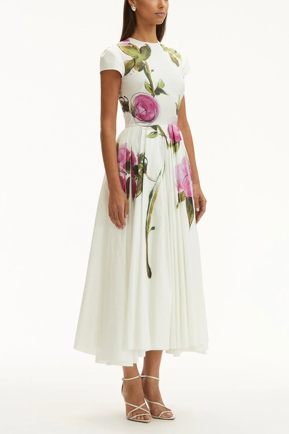 Cap Sleeve Pleated Roses Midi Dress - Image 4