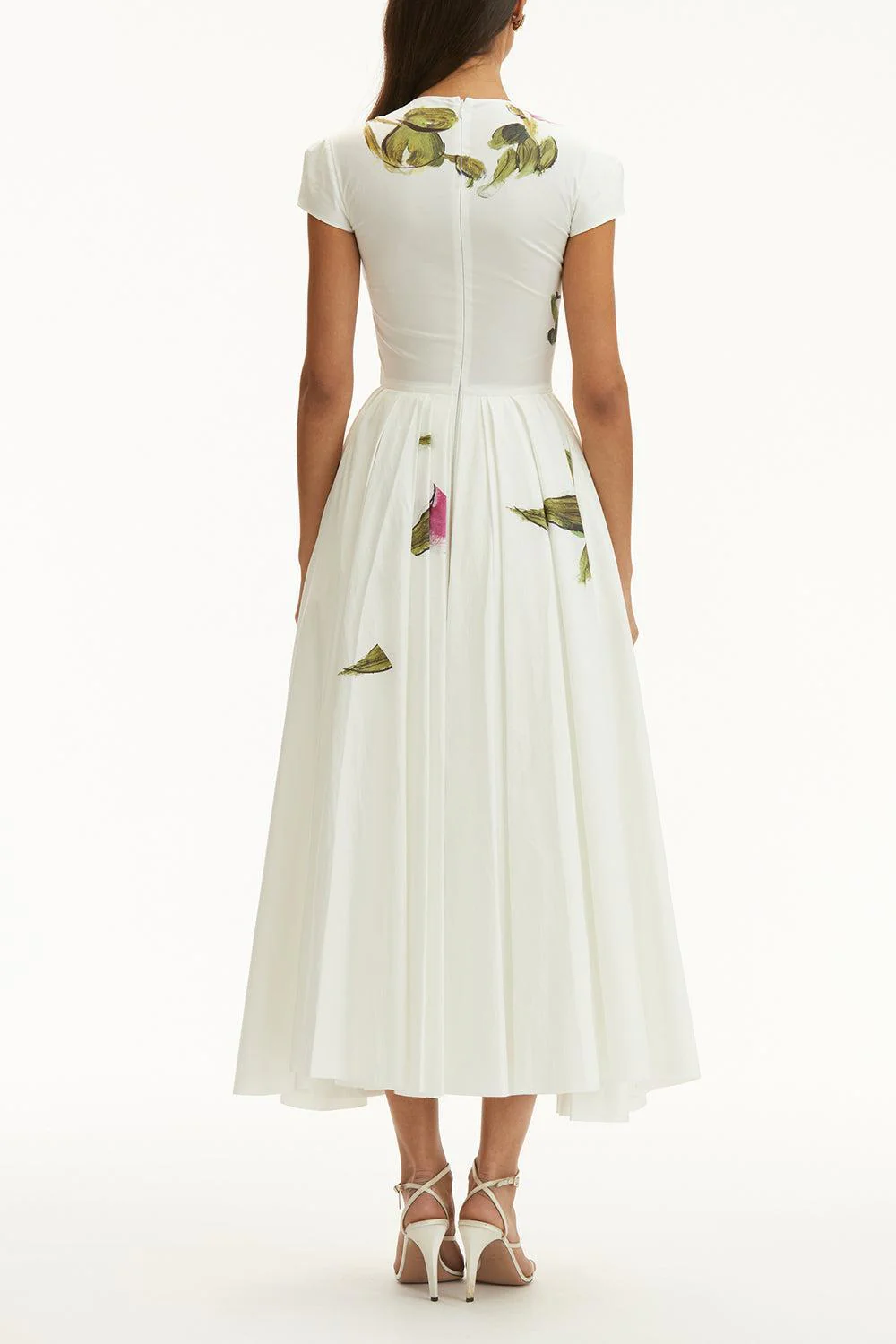 Cap Sleeve Pleated Roses Midi Dress - Image 5