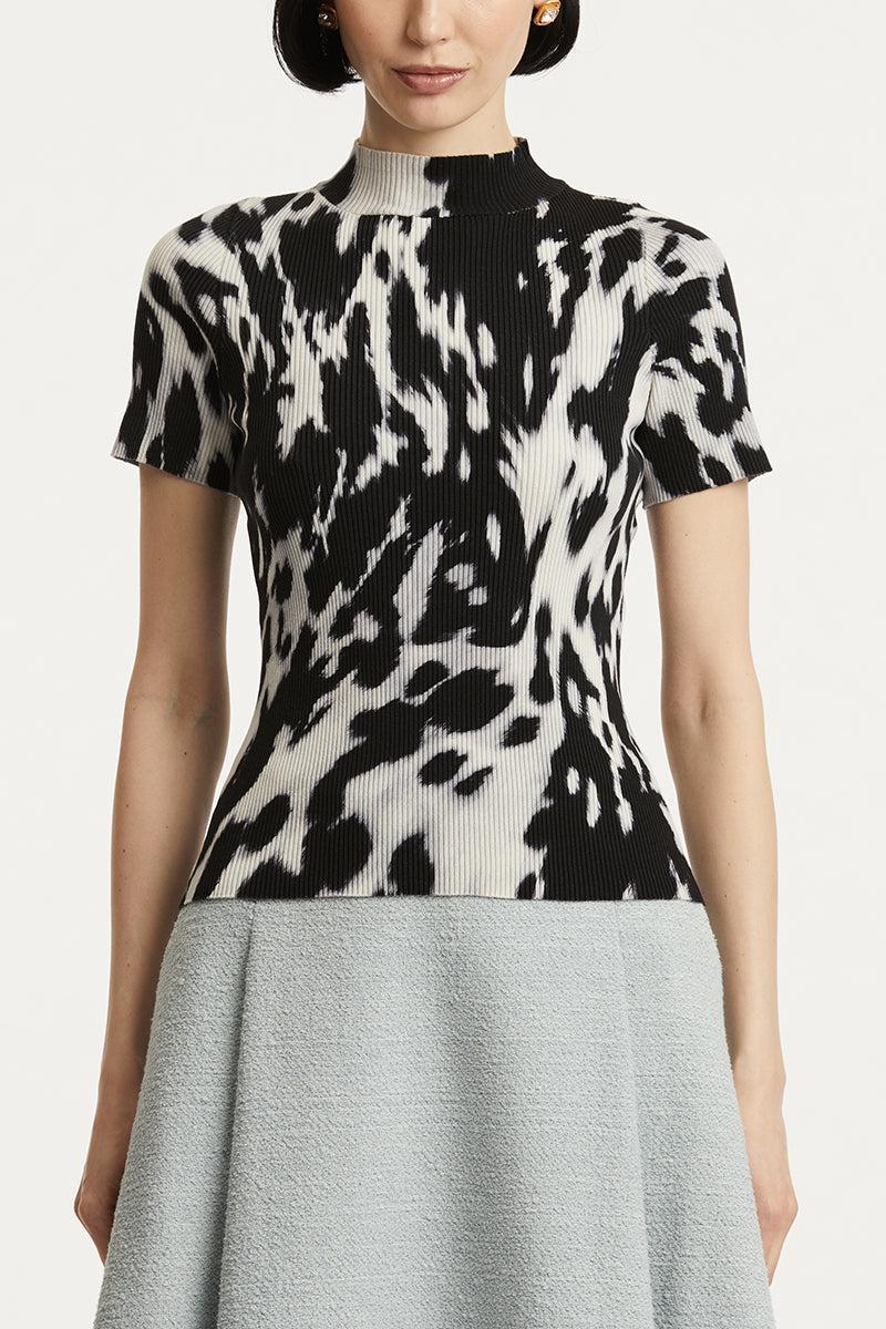 Cow Print Classic Mockneck Short Sleeve Tee - Image 3