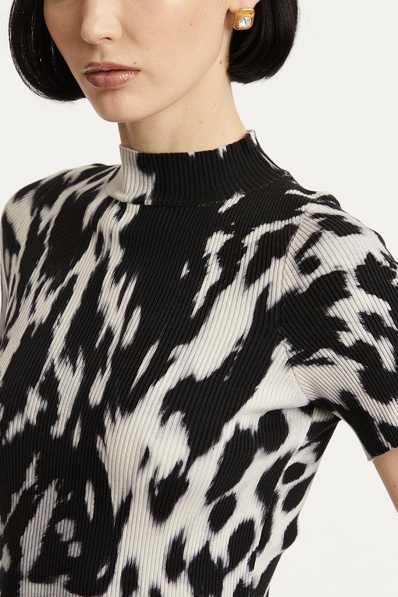 Cow Print Classic Mockneck Short Sleeve Tee - Image 5