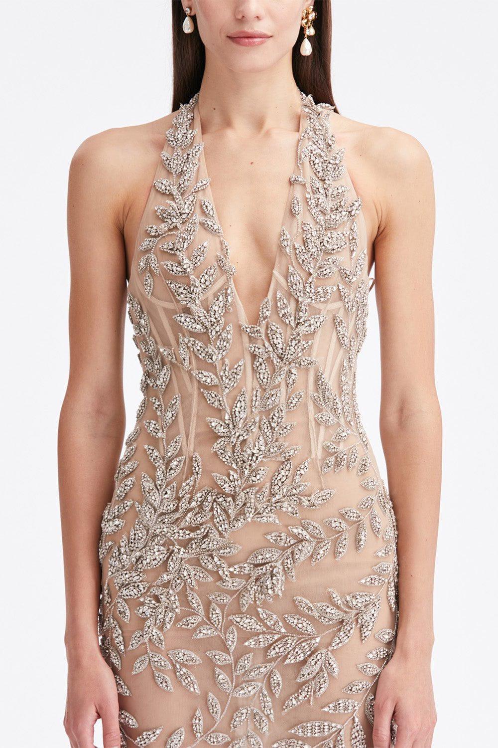 Crystal Leaves Embroidered Column Gown - Image 2