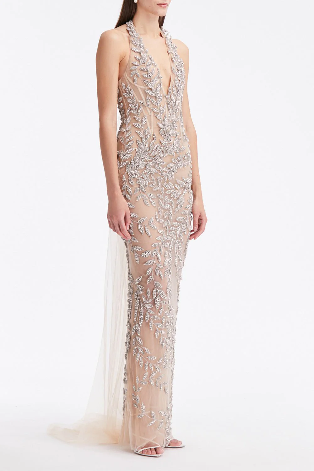 Crystal Leaves Embroidered Column Gown - Image 3
