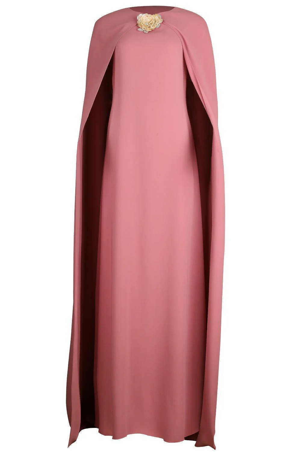 Draped Sleeve Brooch Caftan Gown