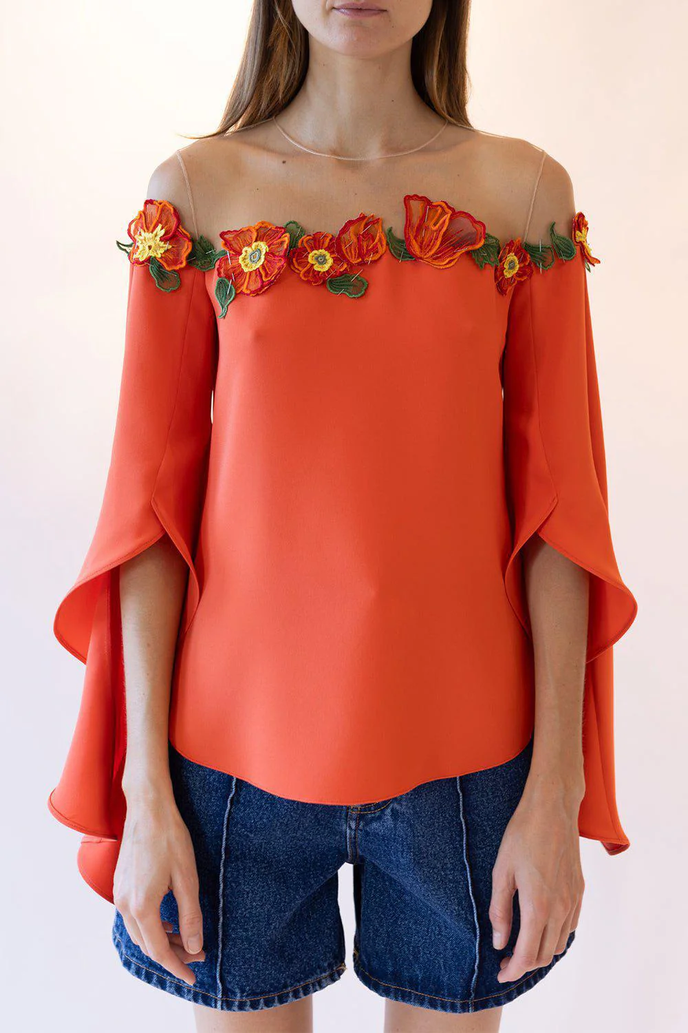 Illusion Neck Poppies Blouse - Image 2