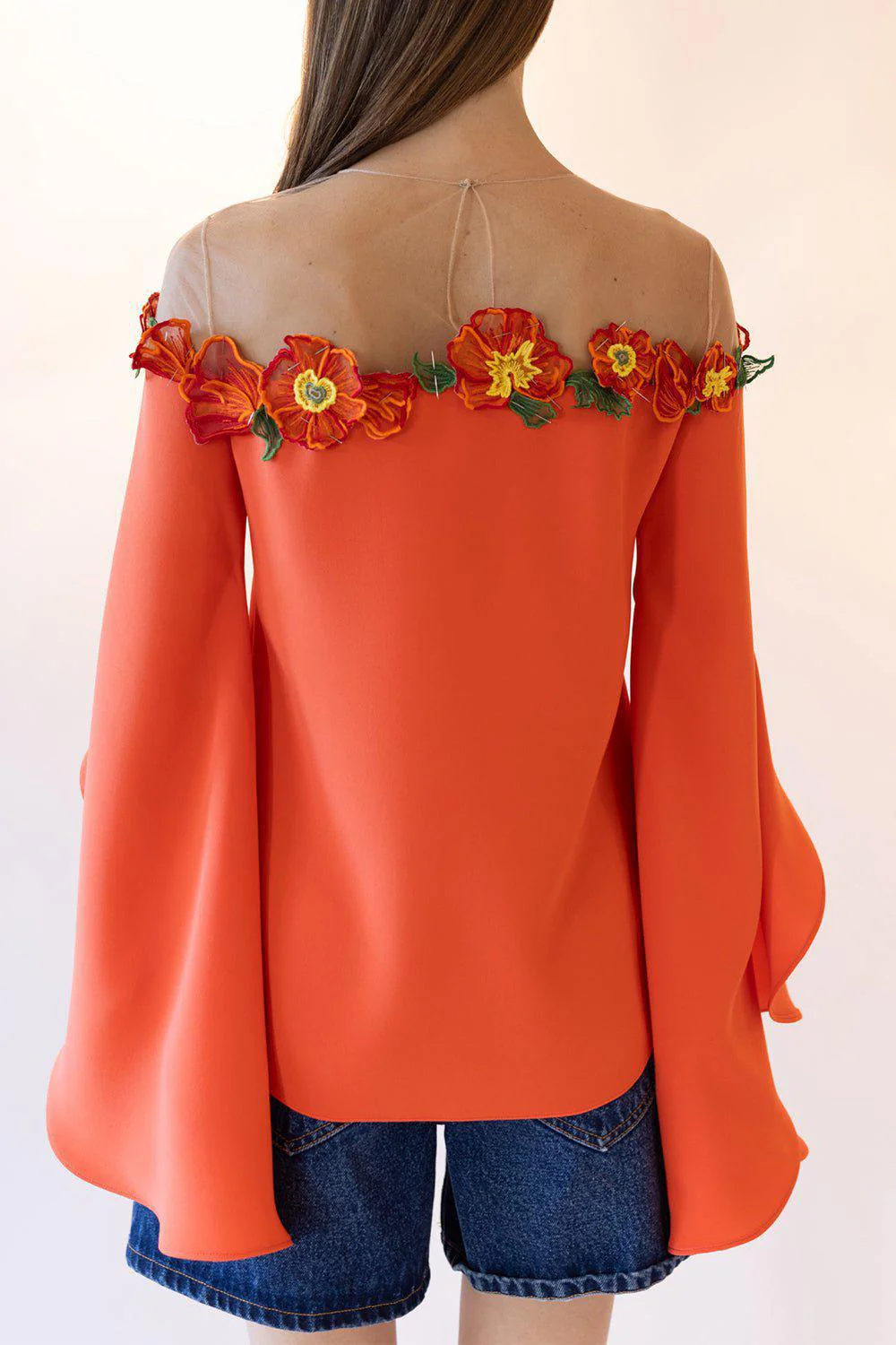 Illusion Neck Poppies Blouse - Image 3