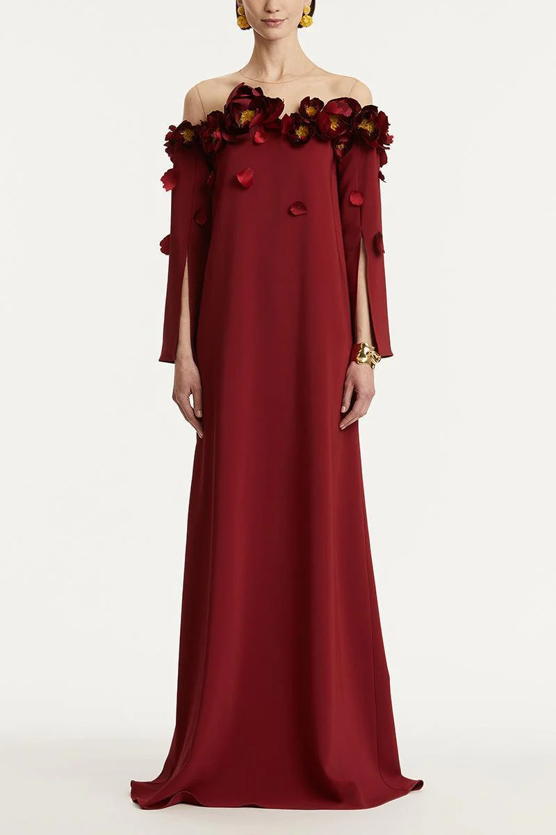 Illusion Off Shoulder Embroidered Caftan - Image 2