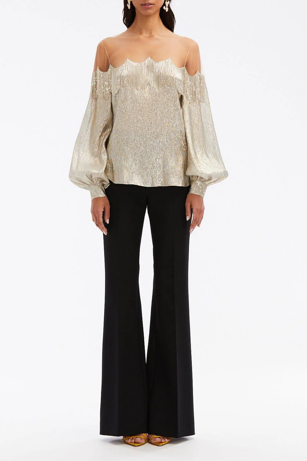Long Sleeve Chain Fringe Embellished Blouse - Image 3