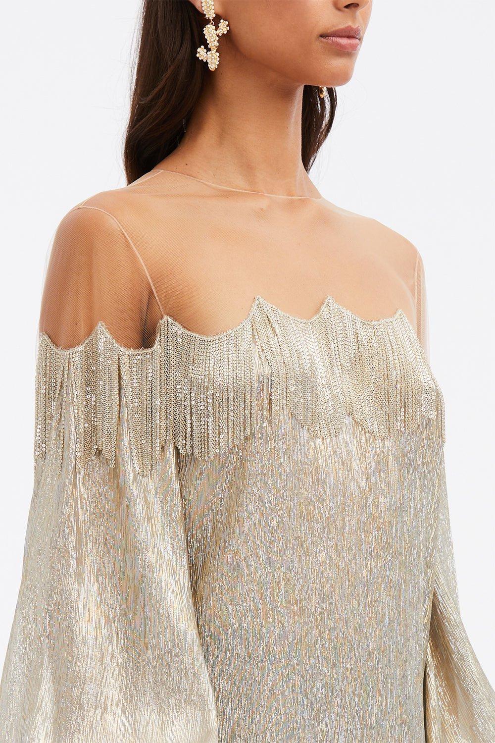 Long Sleeve Chain Fringe Embellished Blouse - Image 4