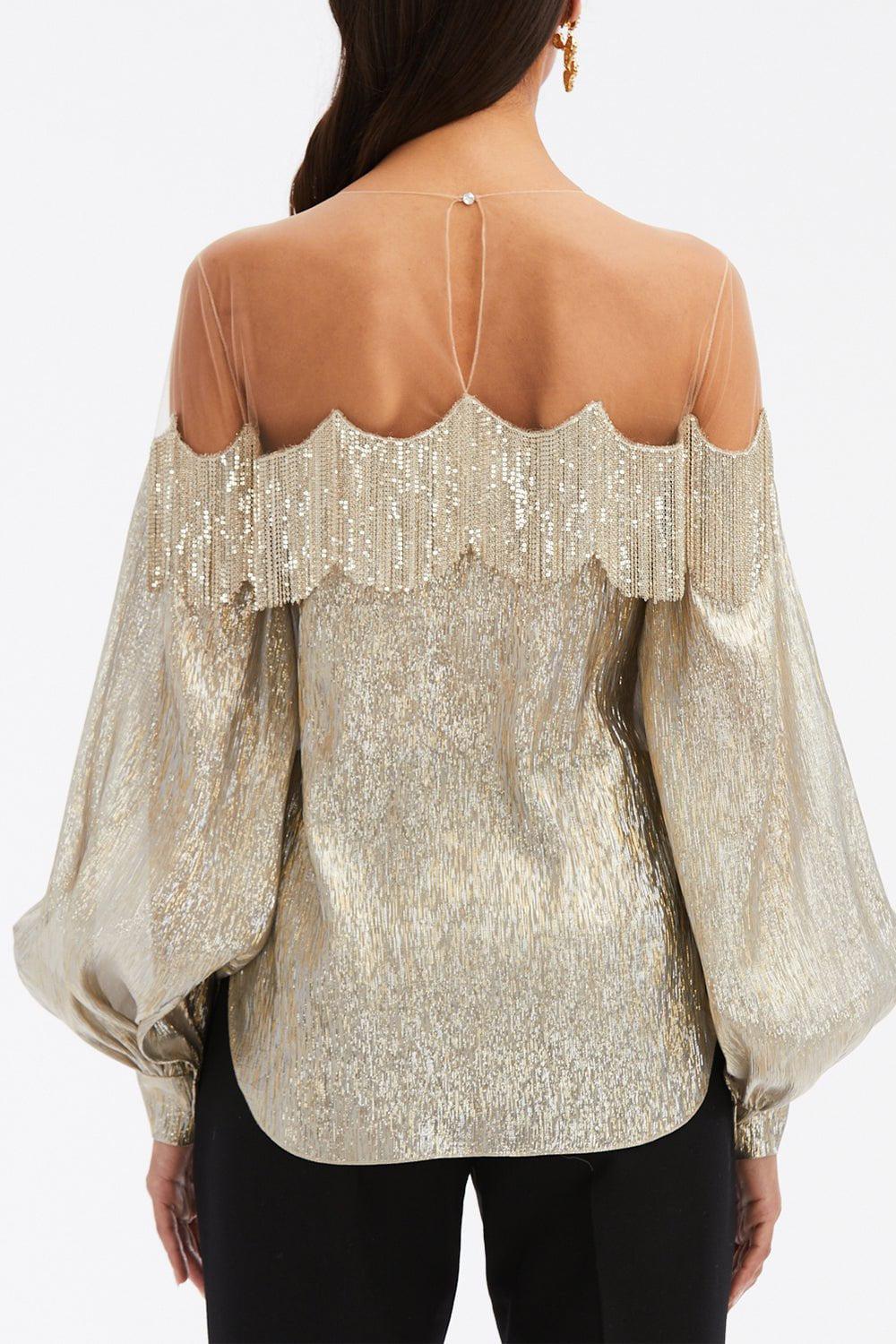 Long Sleeve Chain Fringe Embellished Blouse - Image 6