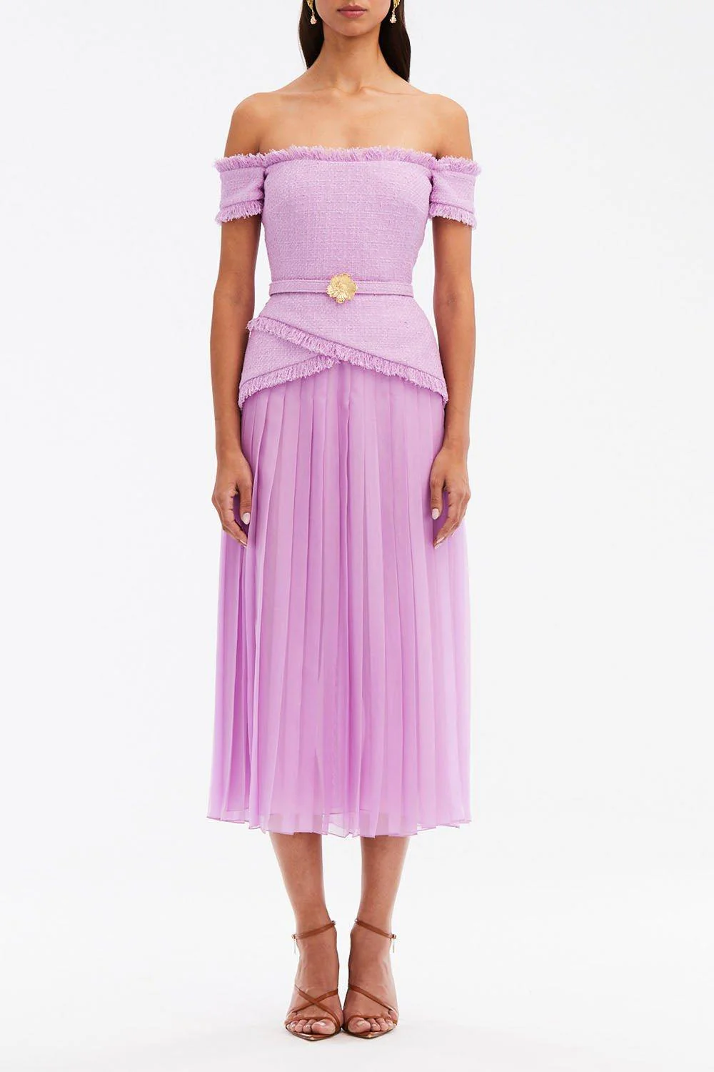 Off The Shoulder Flower Belt Dress